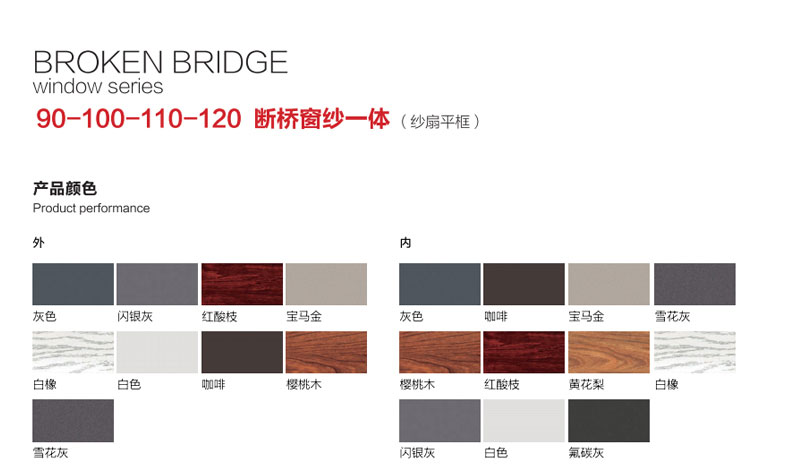 枫景阳台90-100-110-120 断桥窗纱一体（纱扇平框）